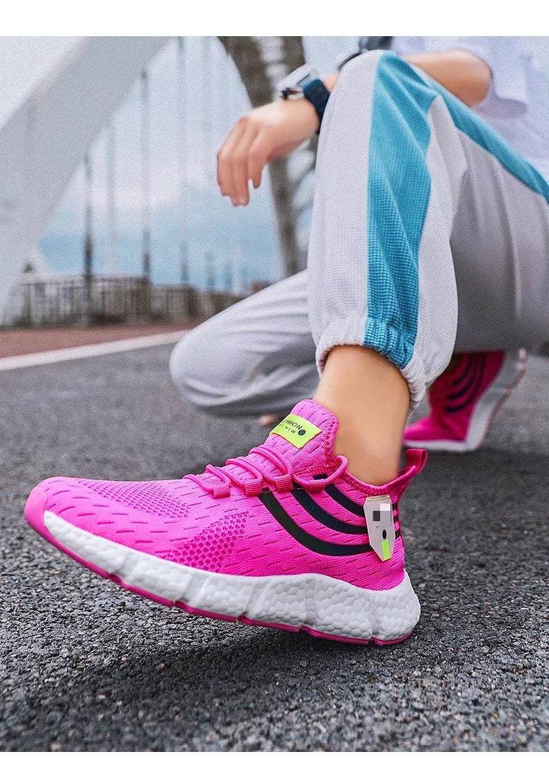 Tênis de corrida respirável com design Fly weave